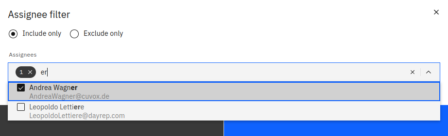 Assignee/Candidate group filter modal