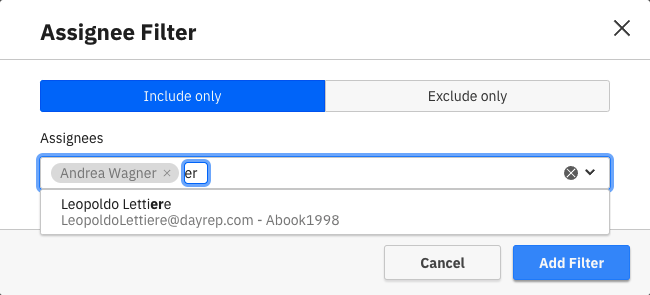 Assignee/Candidate group filter modal