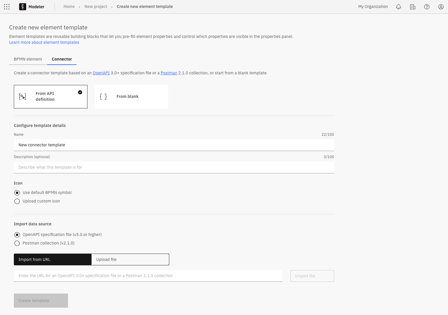 Create the new element template