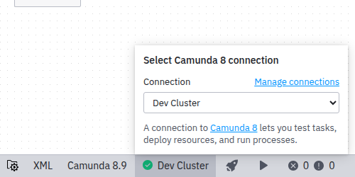 Connection selector showing the Dev connection selected