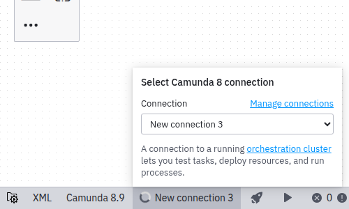 New connection selected in connection manager