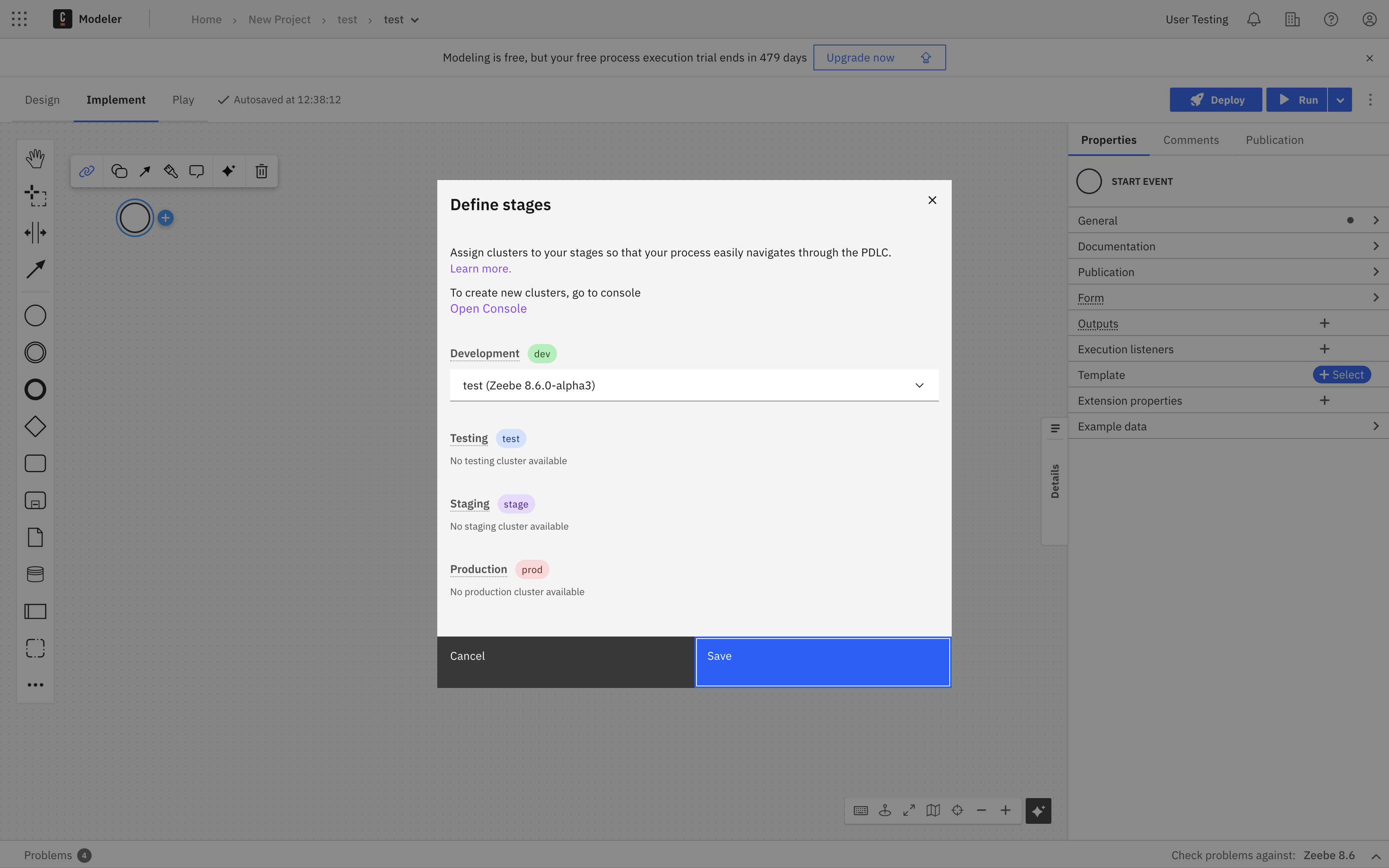 Define stage for deployment modal