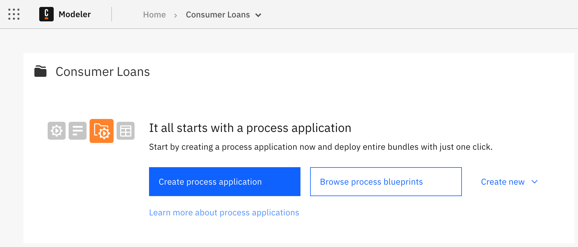 Create a process application from an empty project