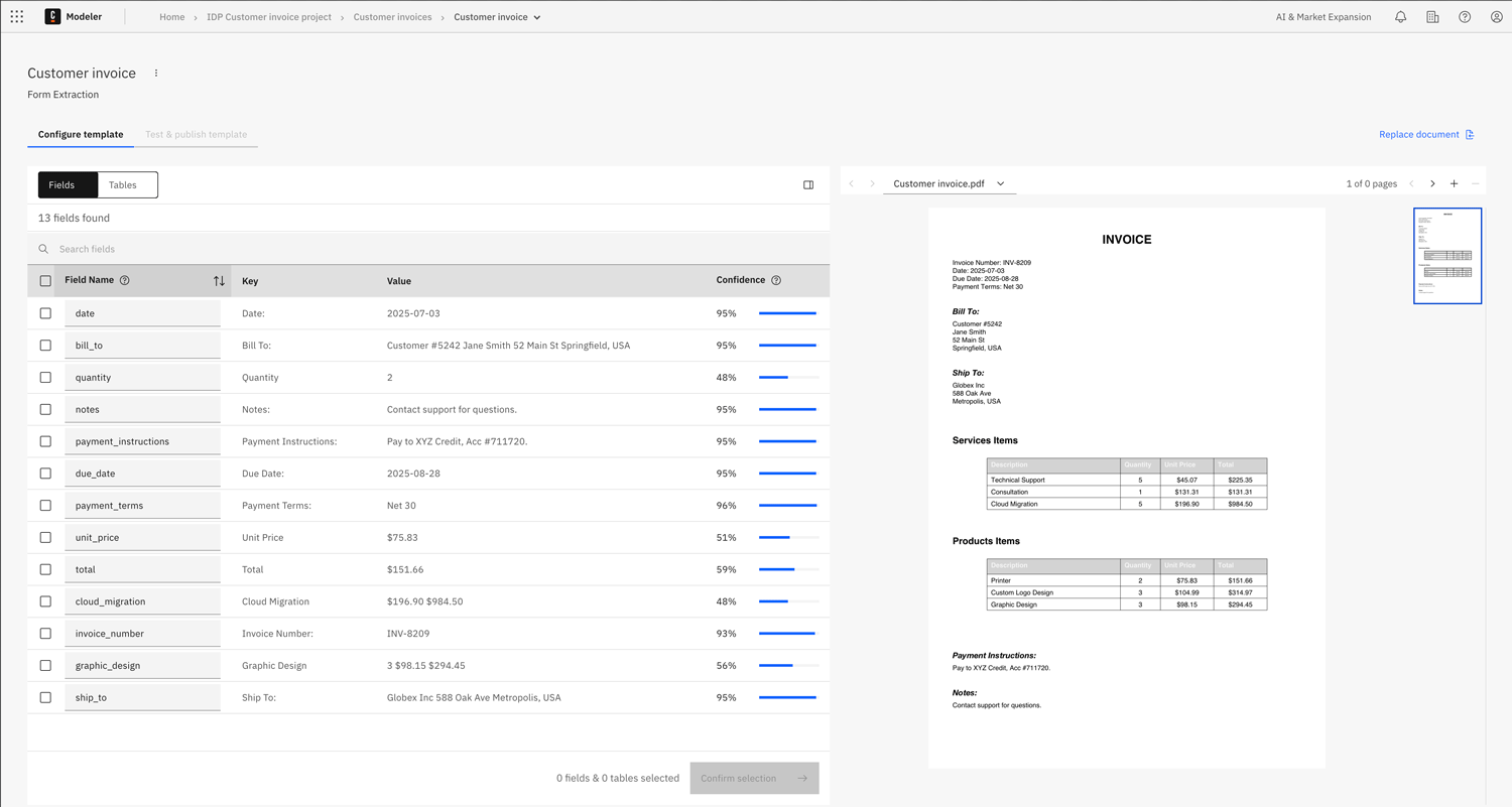Extracted fields and tables