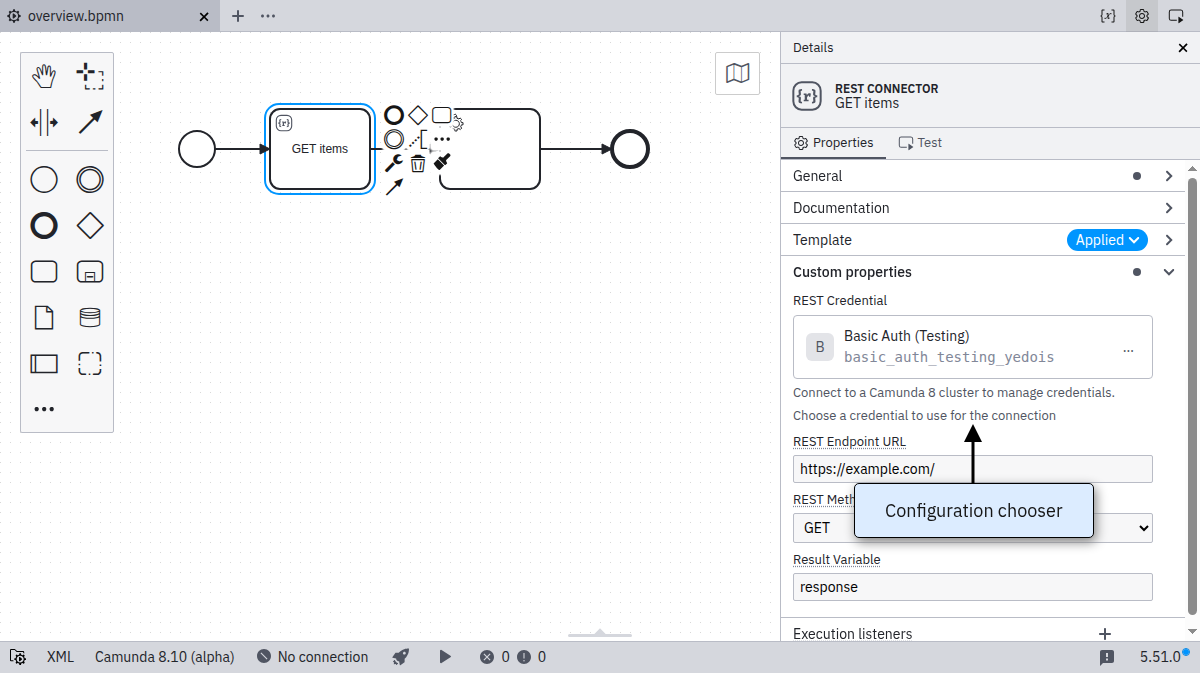 properties panel configuration chooser