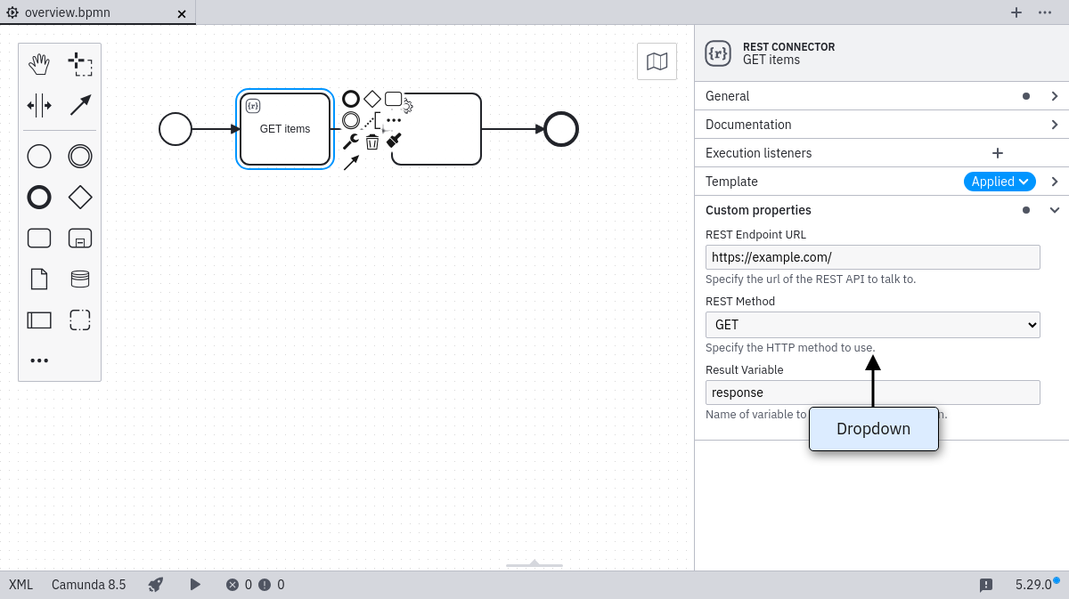 properties panel drop down