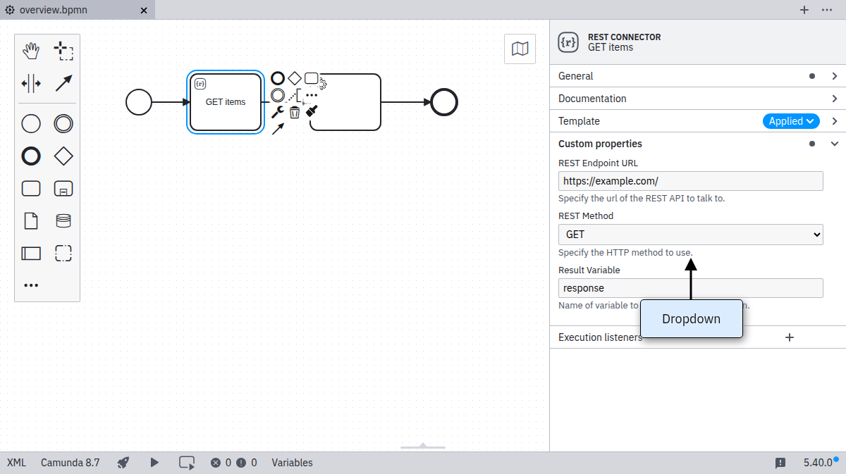 properties panel drop down