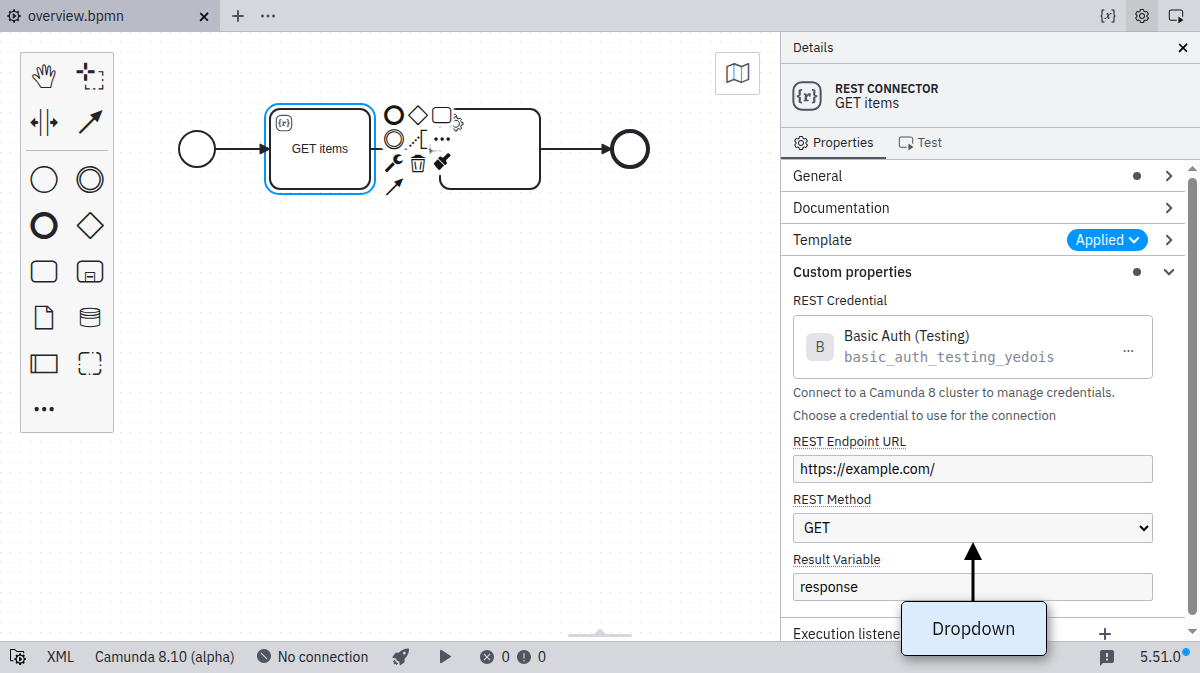 properties panel drop down