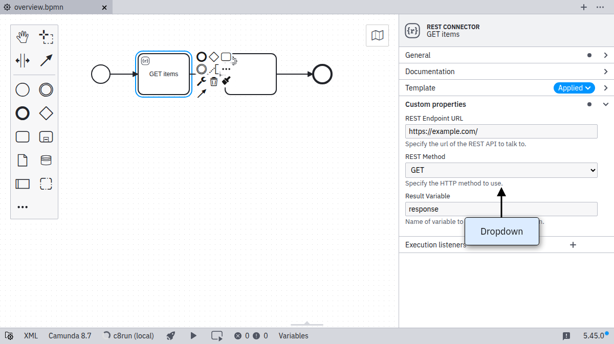 properties panel drop down