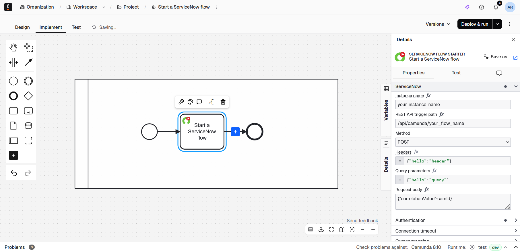 Configuration of the Flow Starter connector in Camunda Hub.