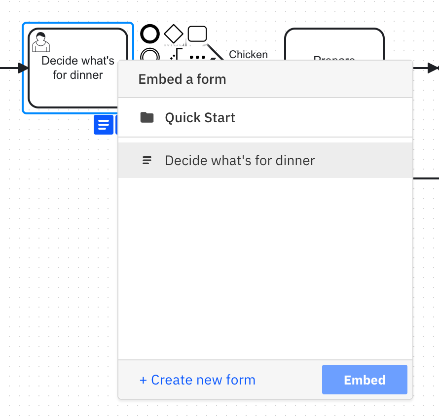 Selecting a form from the project