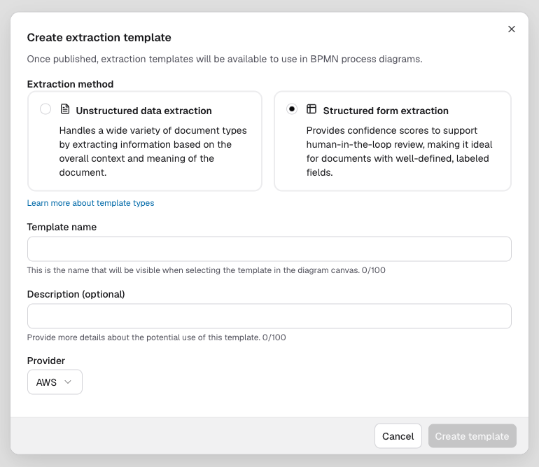 Create form extraction template