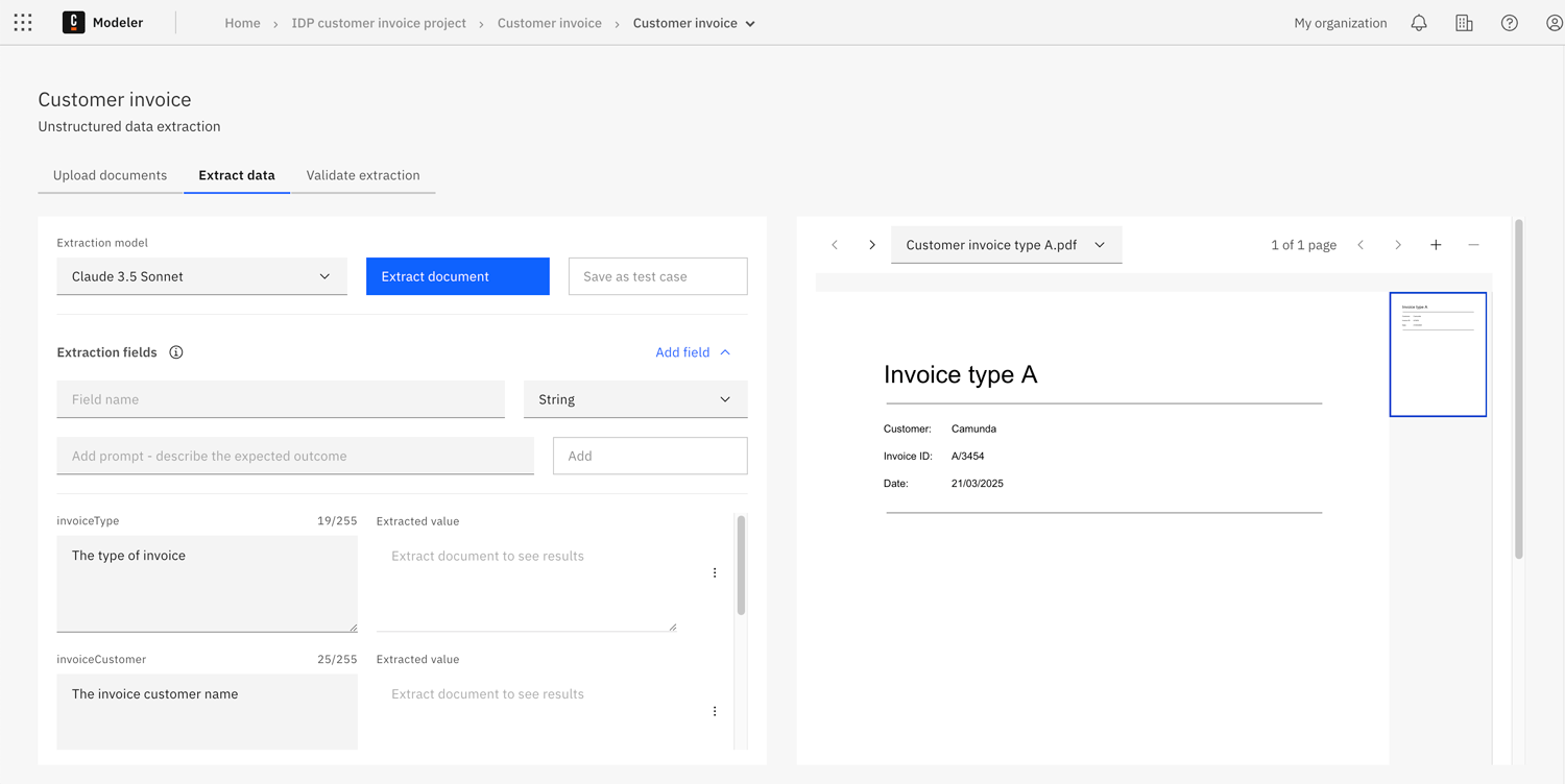 Unstructured data extraction screen