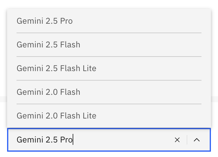 Model selection dropdown and input