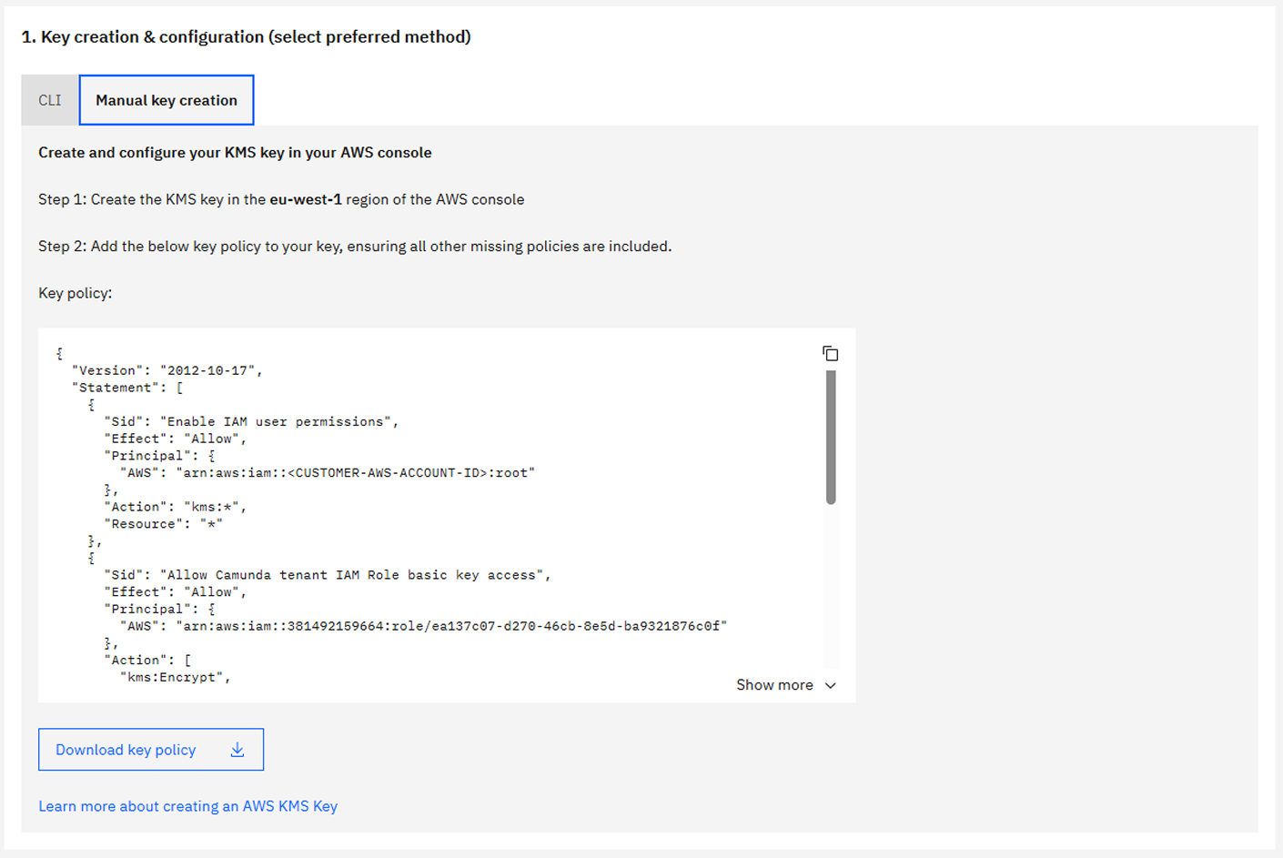 manual key creation in AWS Console