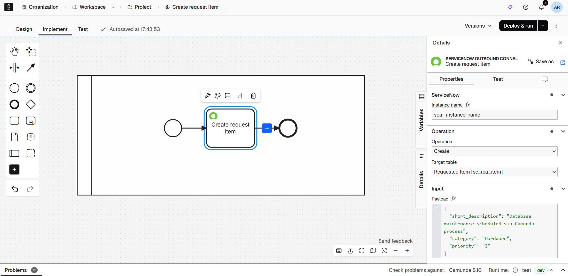 ServiceNow Outbound Connector example