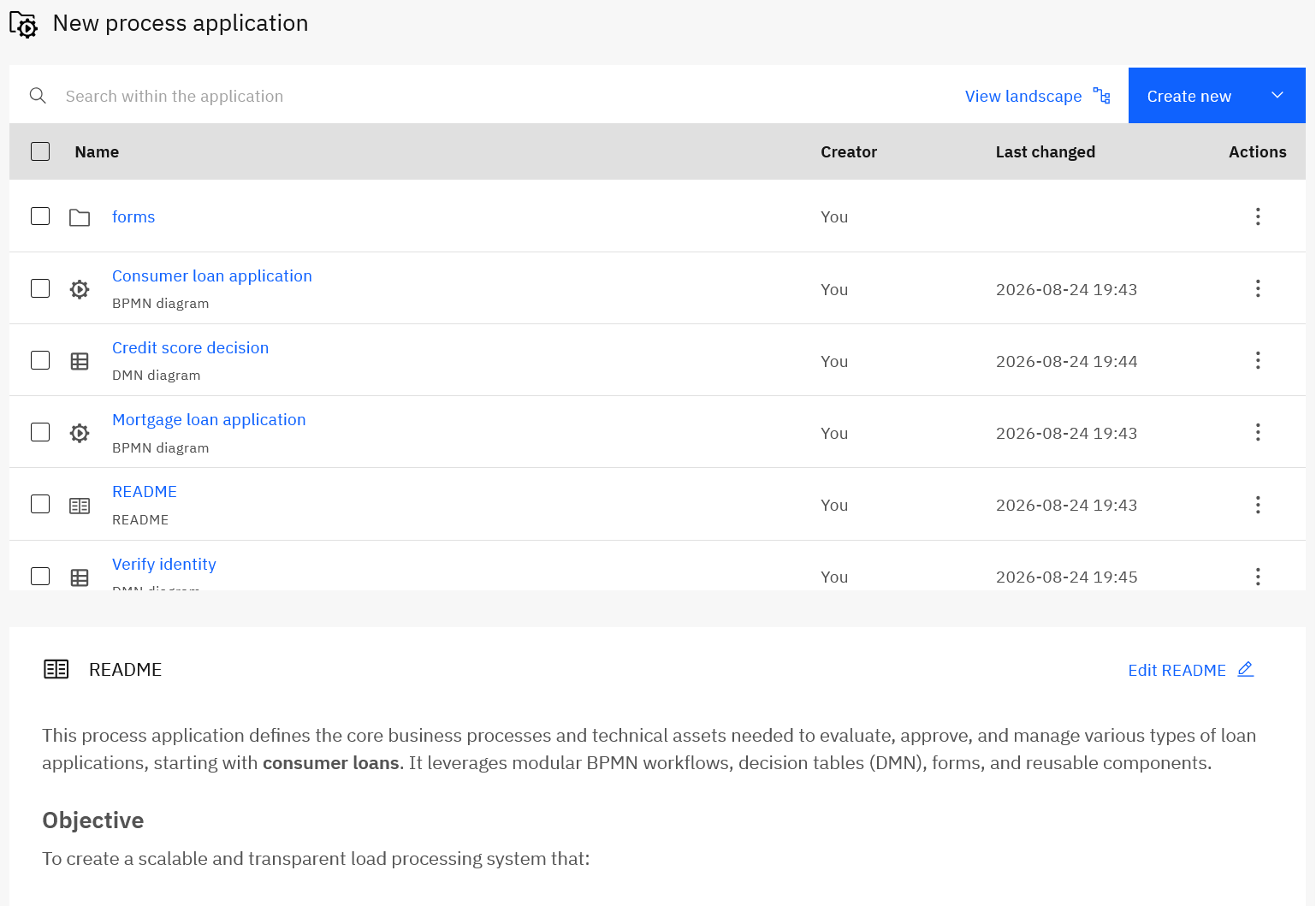 process application with readme