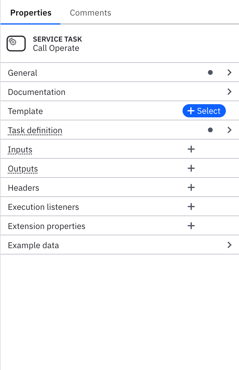 Properties panel without an element template