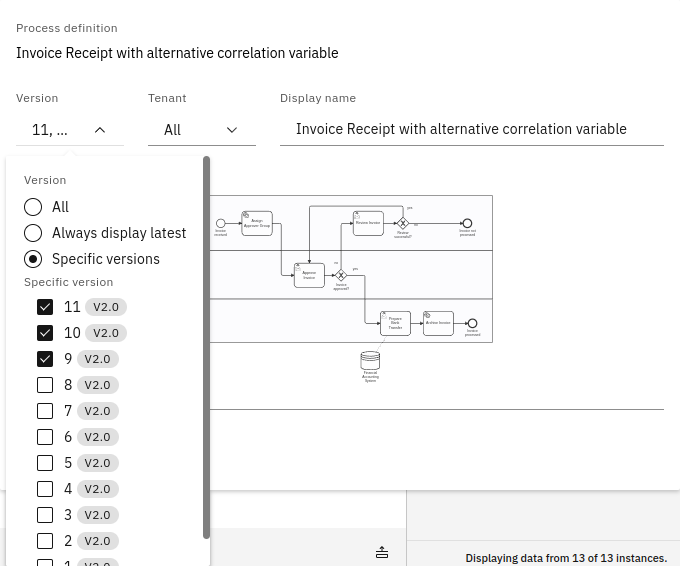 Process Version selection in the report builder in Camunda Optimize