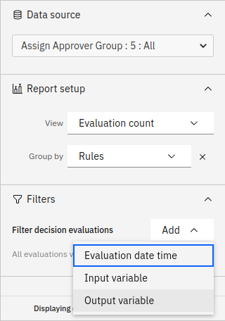 Decision Report with open filter list in Camunda Optimize
