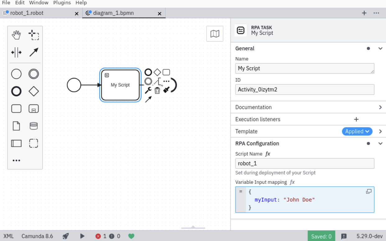 rpa task example in Desktop Modeler