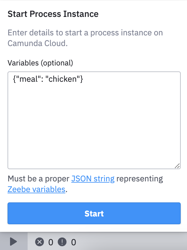 Enter optional variables to use and run your process