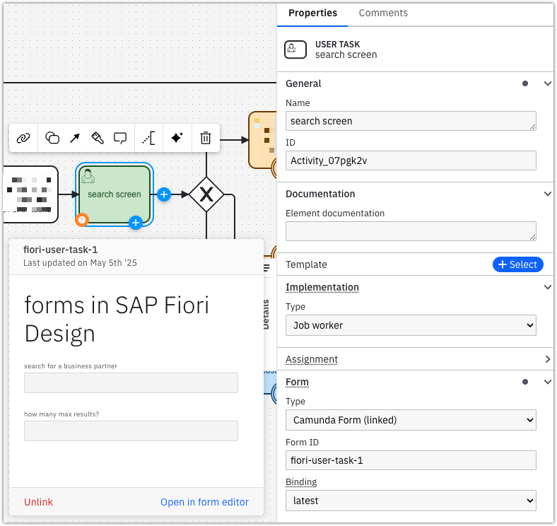 a user task for SAP Fiori in Web Modeler