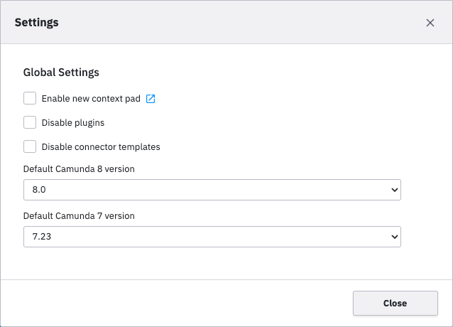 Settings window