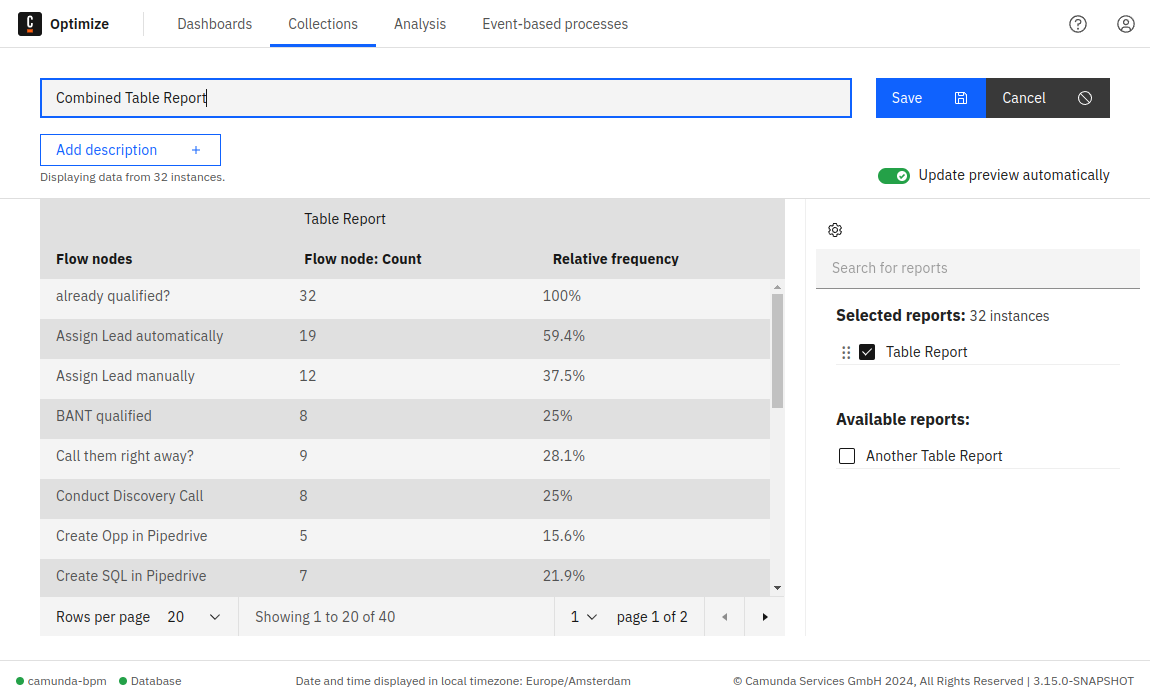 Combining two reports with a table visualization