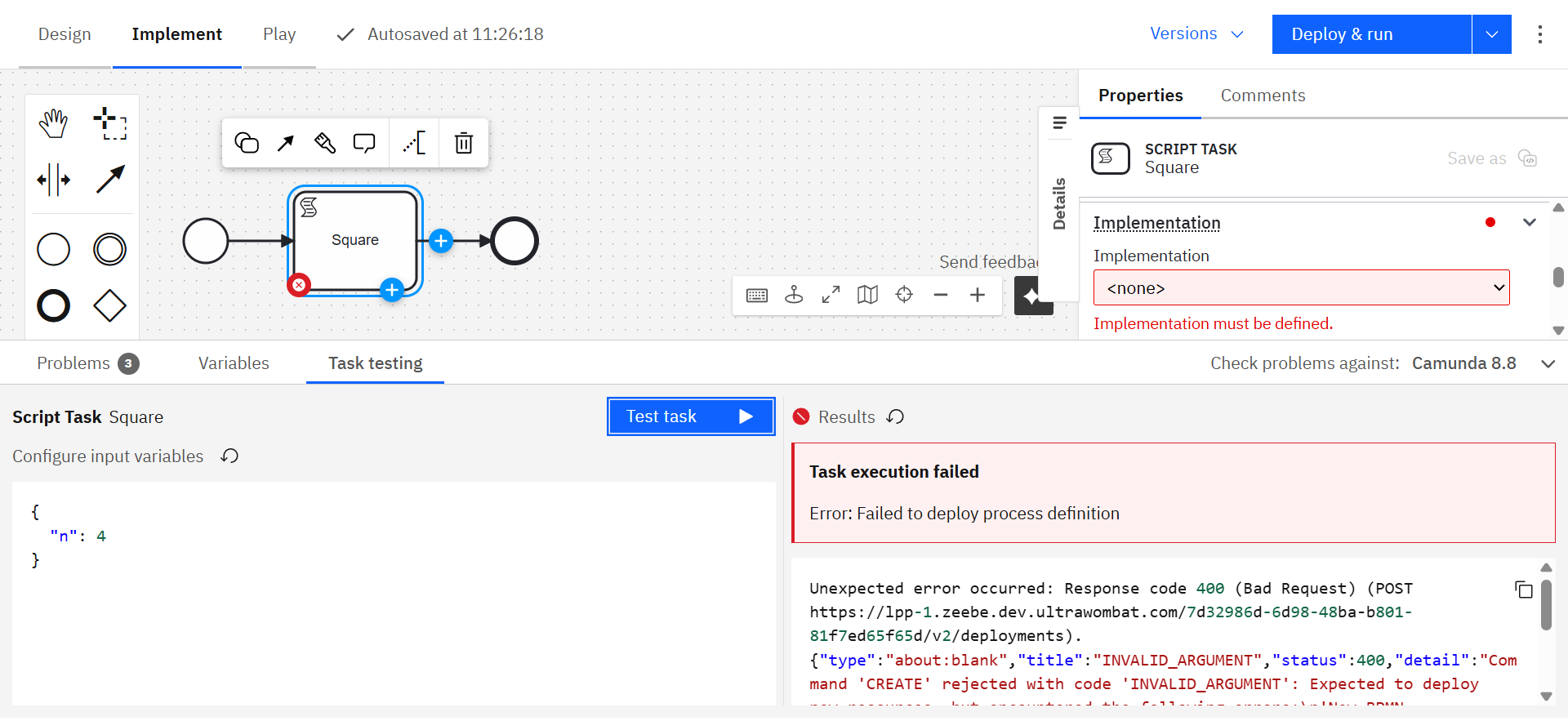 Task testing error