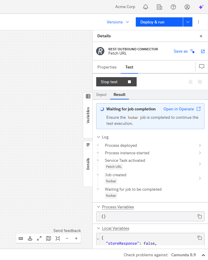 Task test showing waiting state