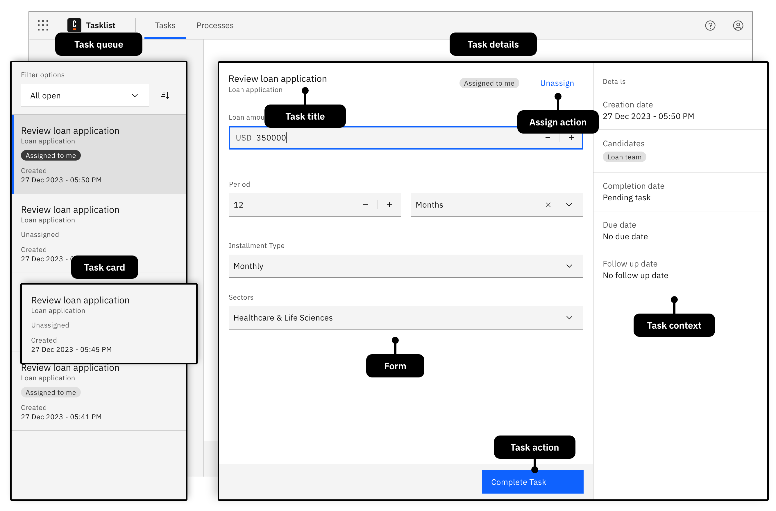 Task details page in Tasklist