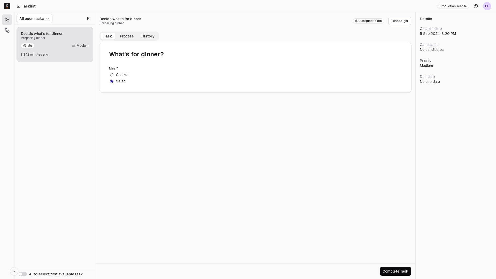 complete a human task in Tasklist