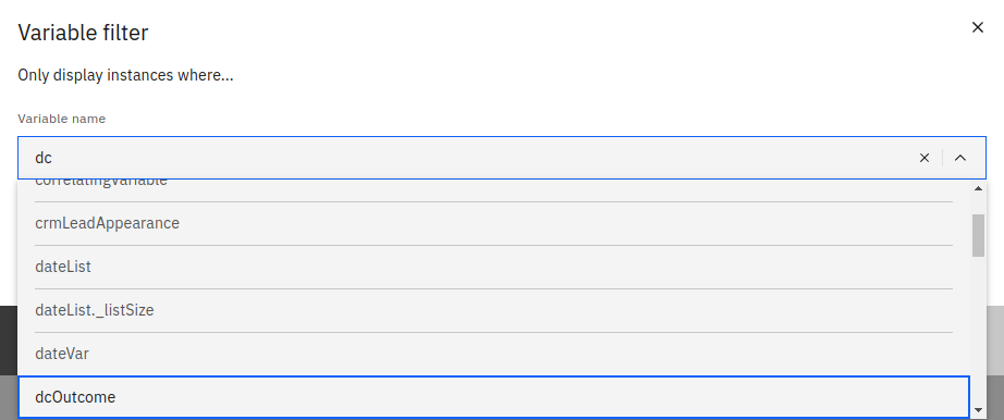 Searching through the variables in variable filter