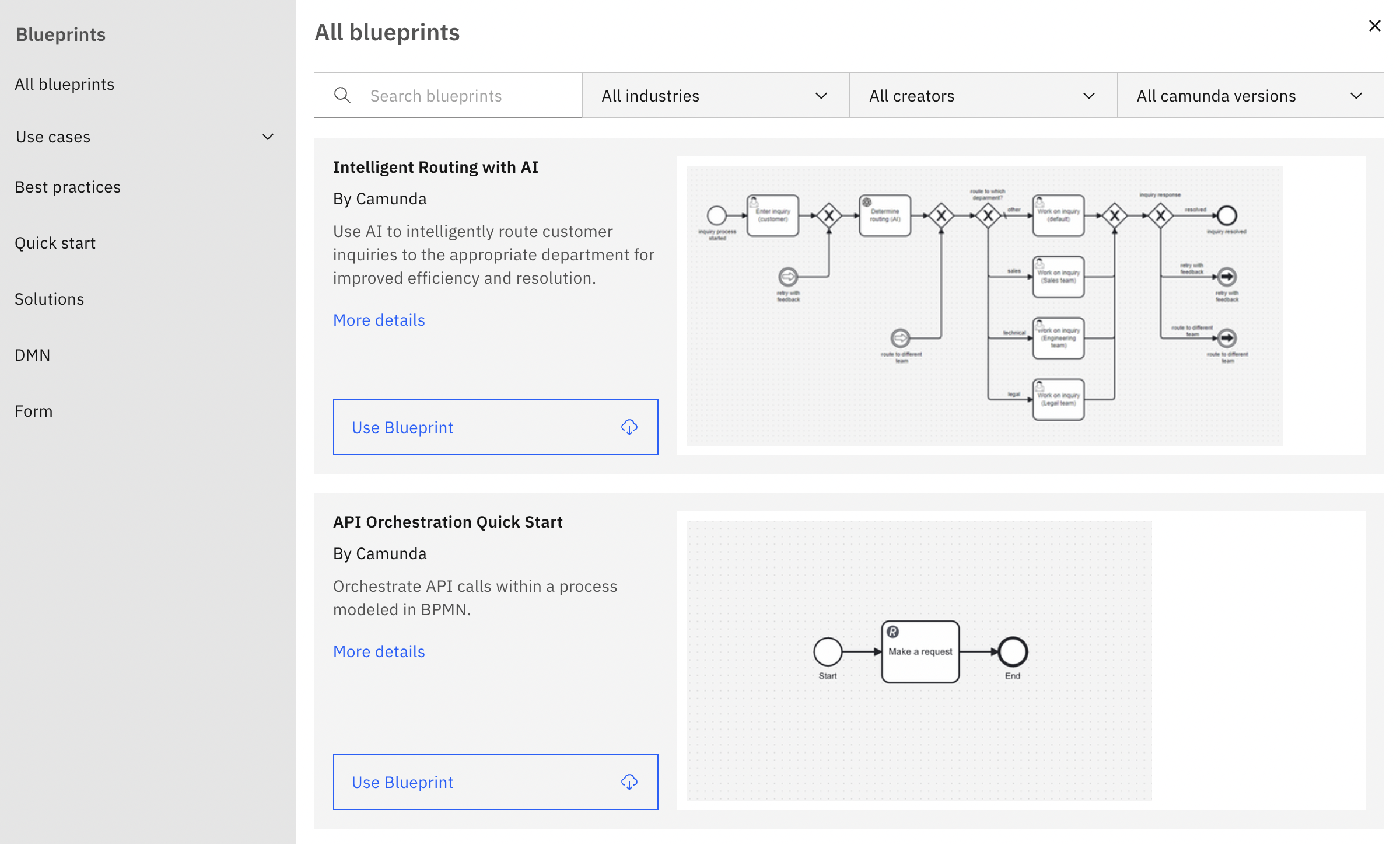 web modeler blueprint browsing