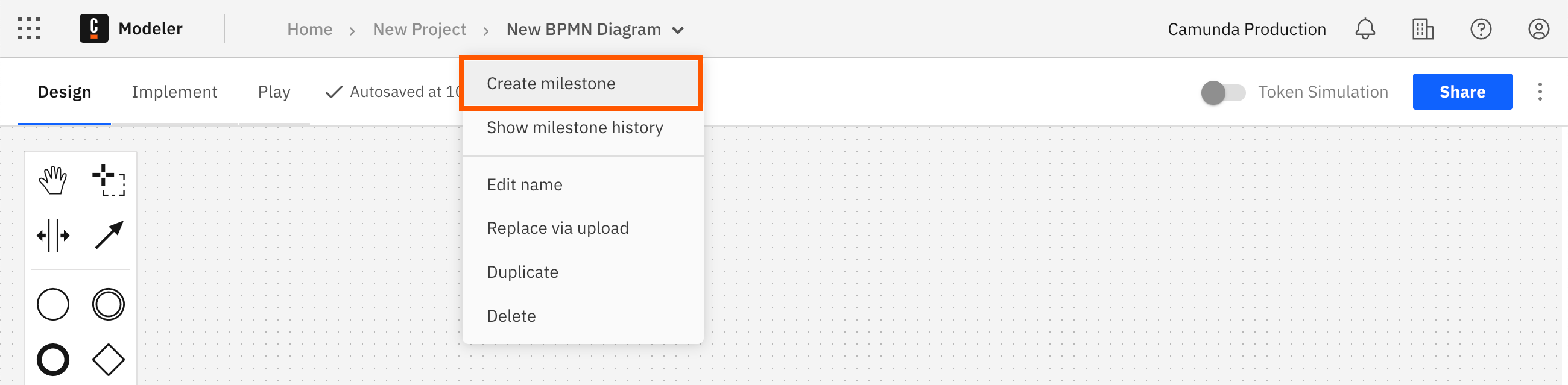 milestones create via the breadcrumb menu