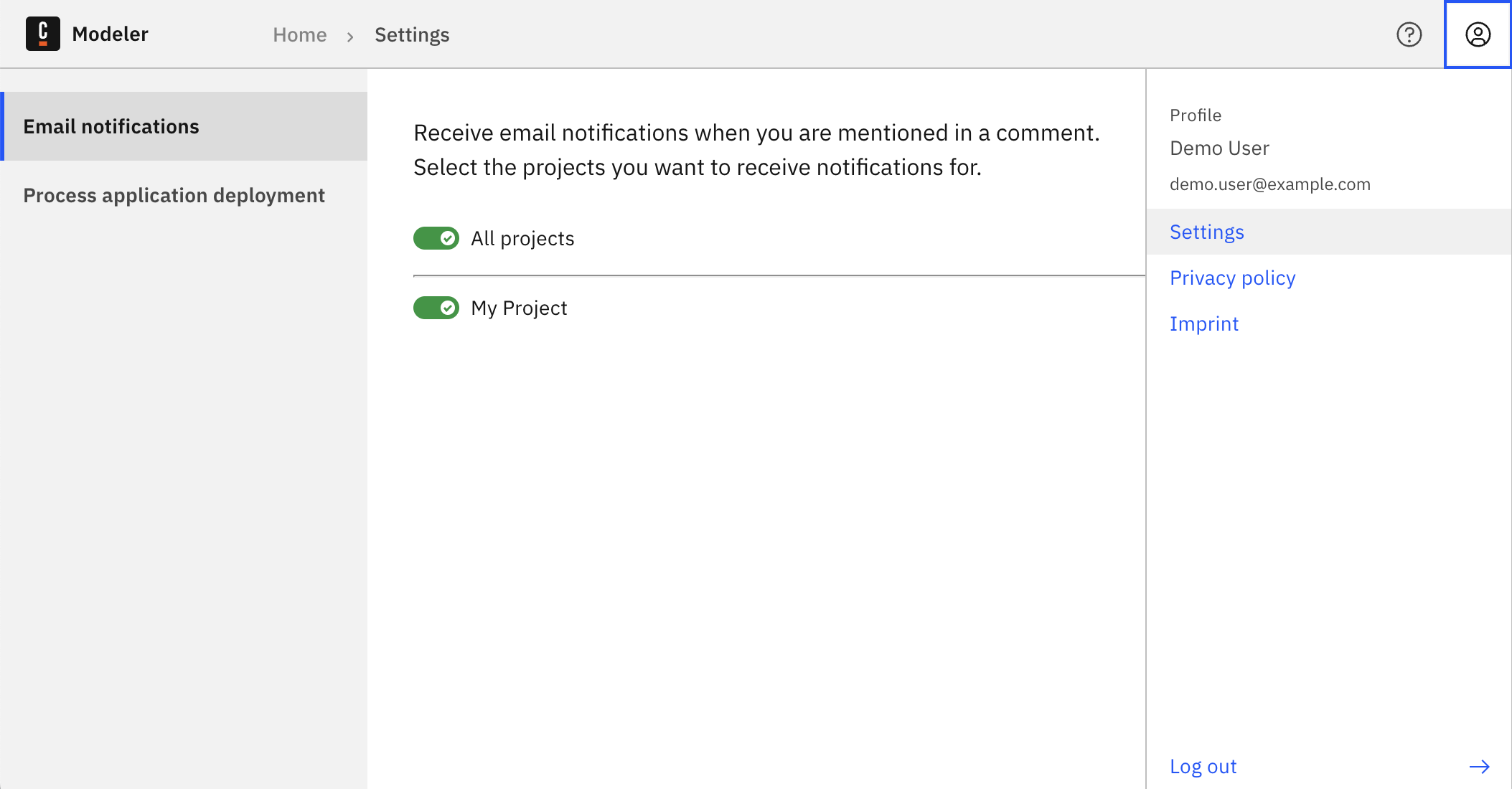 Web Modeler settings