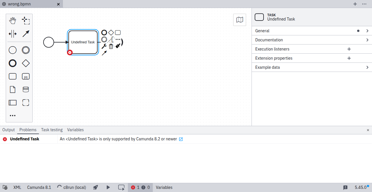 Element type not supported by selected version