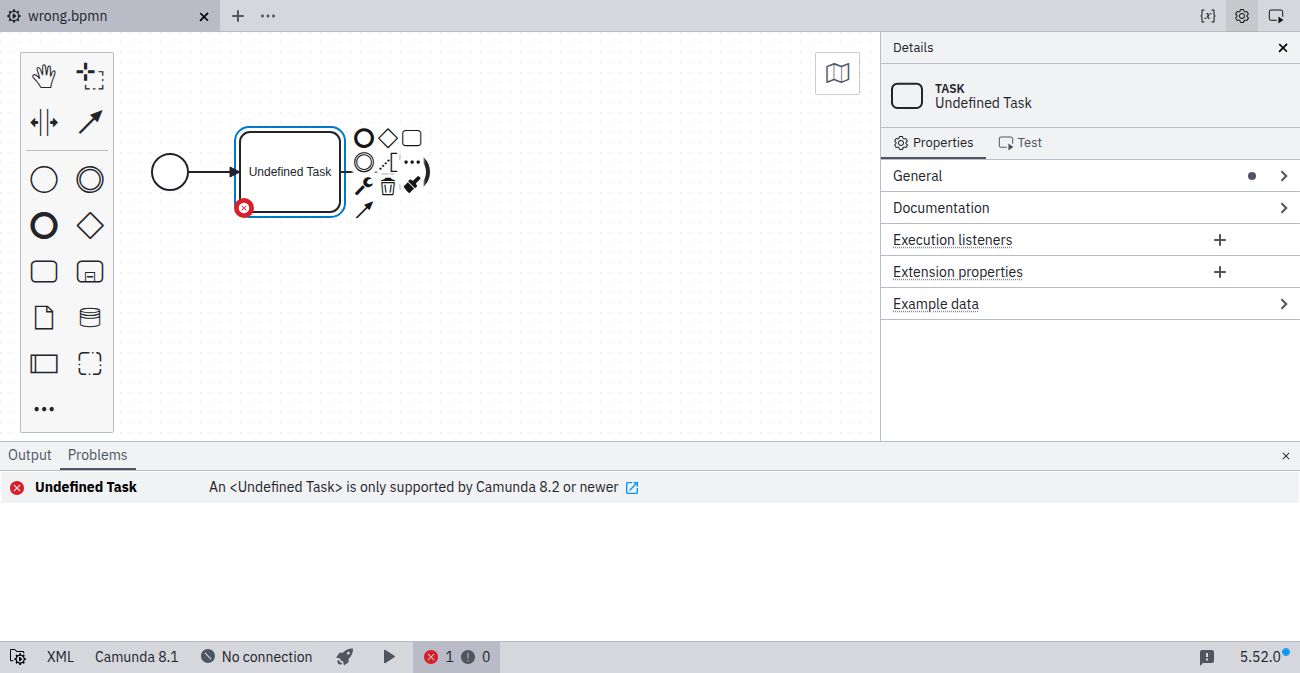 Element type not supported by selected version