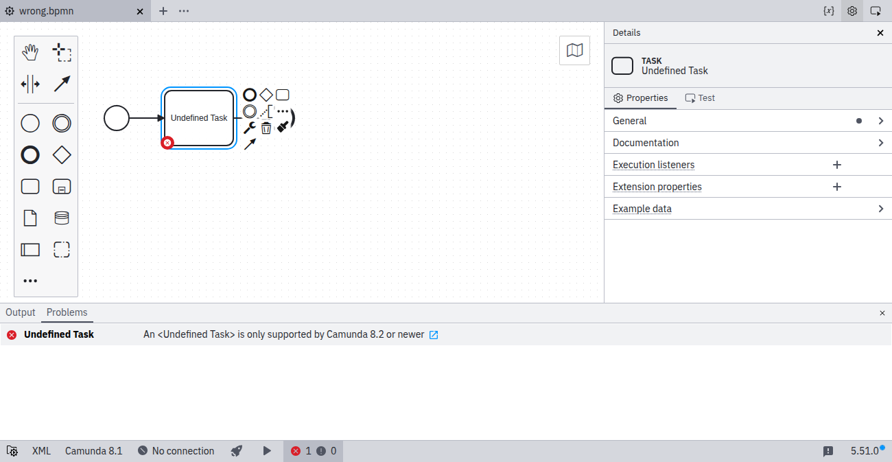 Element type not supported by selected version
