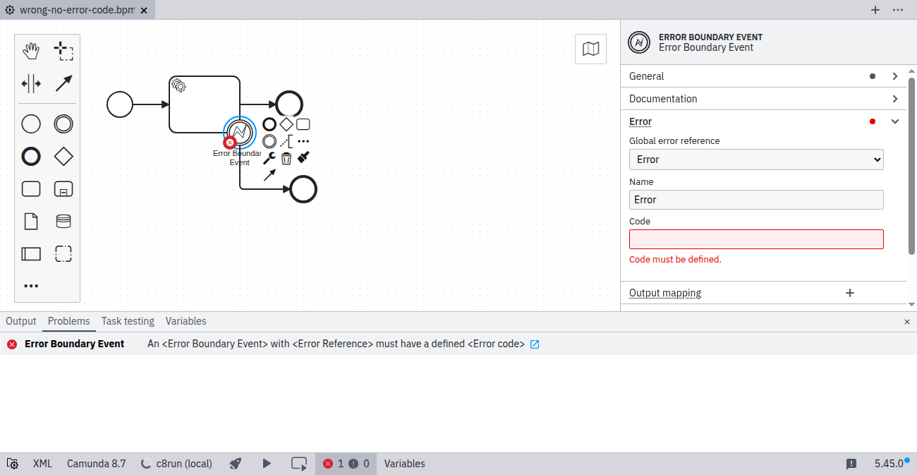 No error code specified
