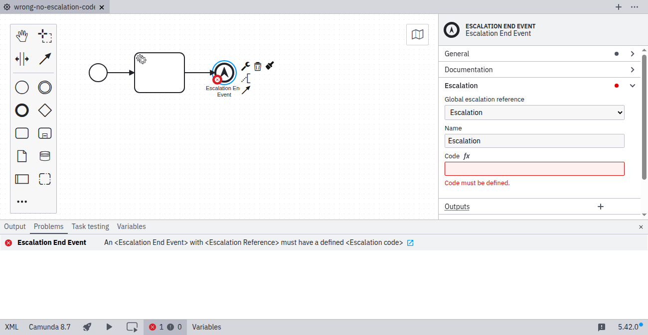 No escalation code specified