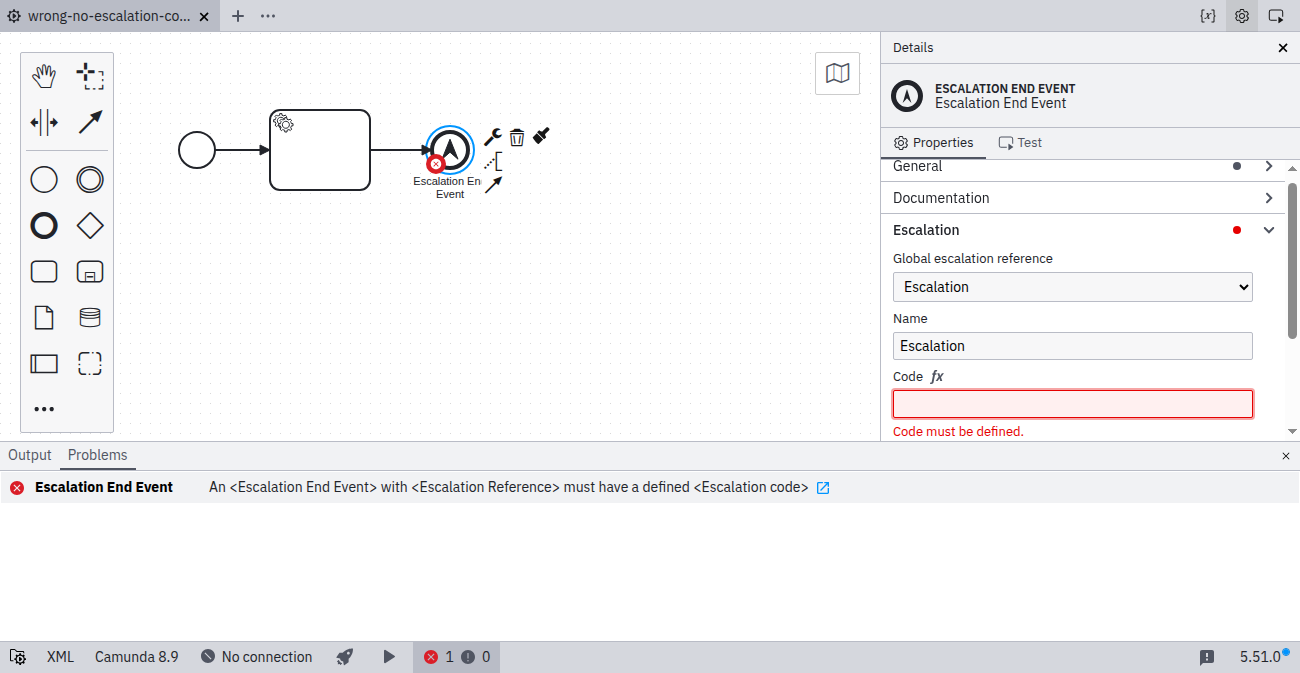 No escalation code specified